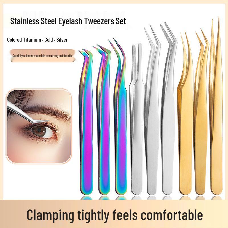 Eyelash Curler & Tweezers Set: Gold Feather Design for False Lashes and Extensions