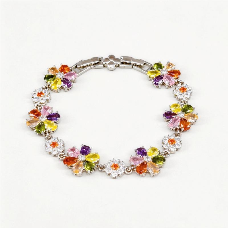 Meier Full diamond colorful floral zircon bracelet - multi-colored gemstone micro-pave floral jewelry