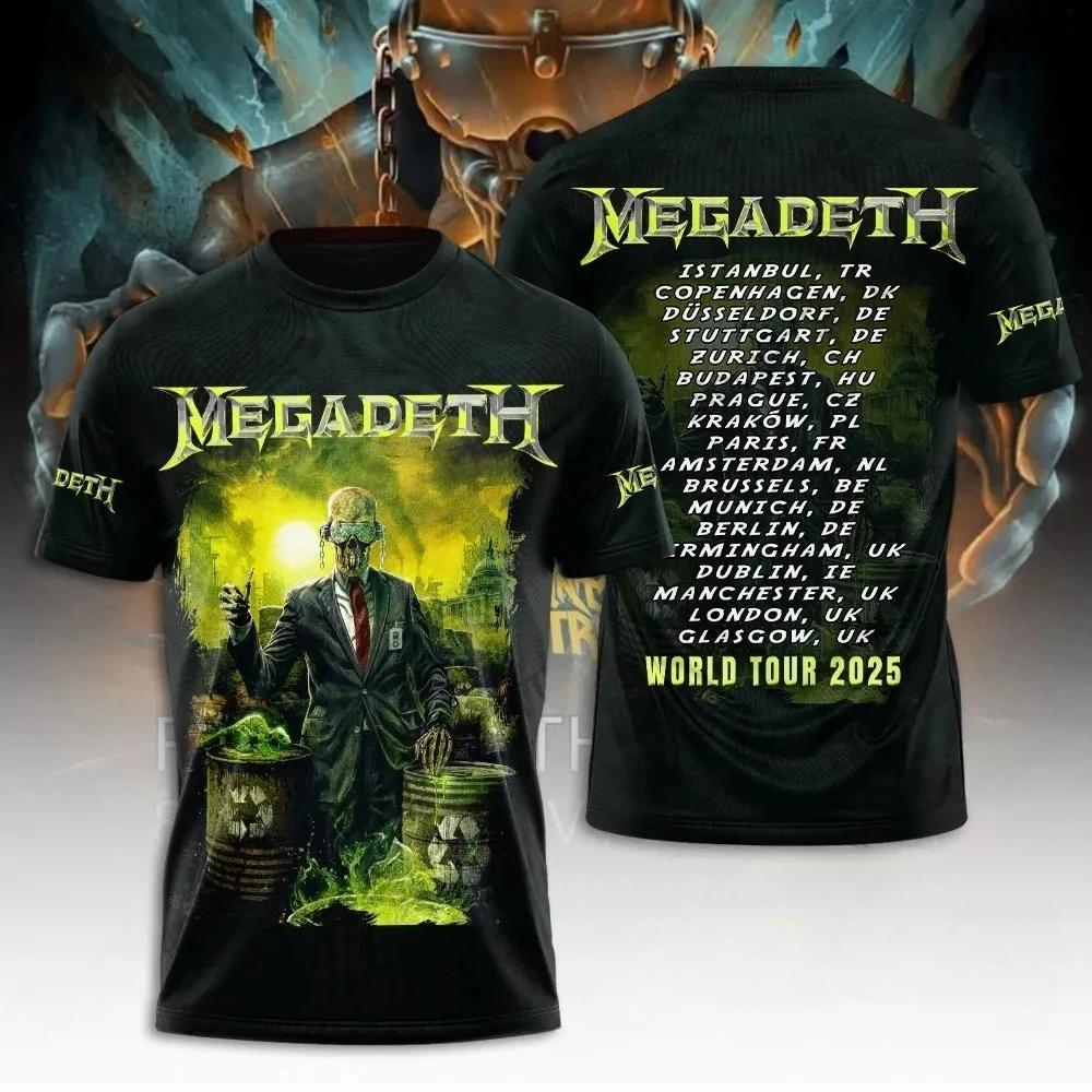 Nové 2026 Rocková Kapela Megadeth 3D Tištěné Pánské a Dámské Tričko Módní Krátký Rukáv Punk Hip Hop Street Harajuku Top