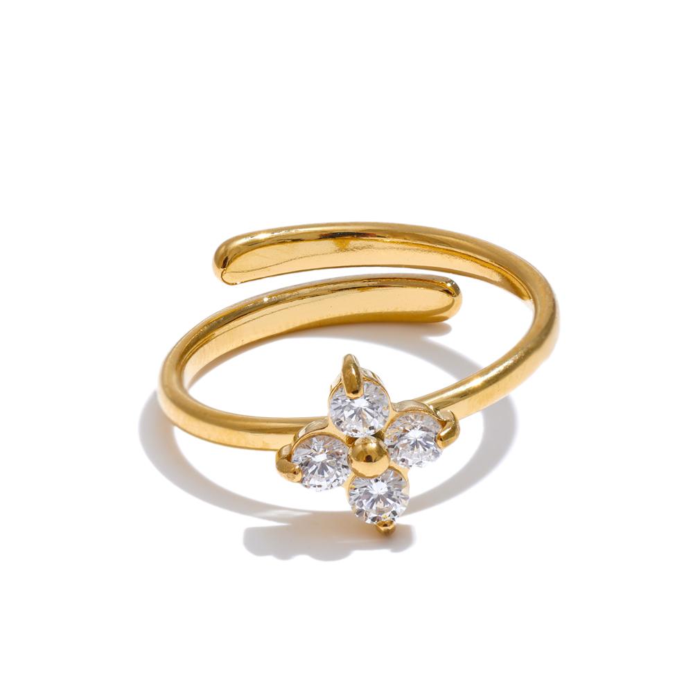 

Yhpup Exquisite Stainless Steel Bling Cubic Zirconia Flower Adjustable Ring for Women Fashion Shiny Finger Jewelry New resizable
