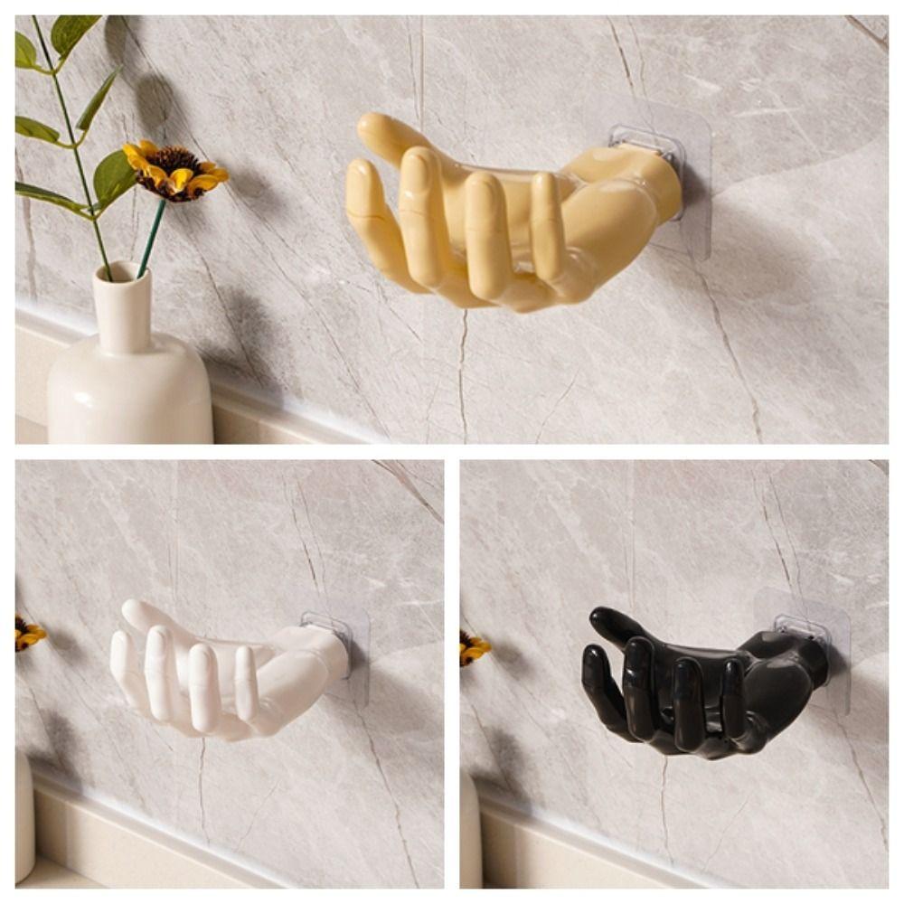 Multi-function Easy To Install Wall Mounted Storage Rack Seamless Sturdy Bathroom Shelf Creative Hand Shape Hook Door