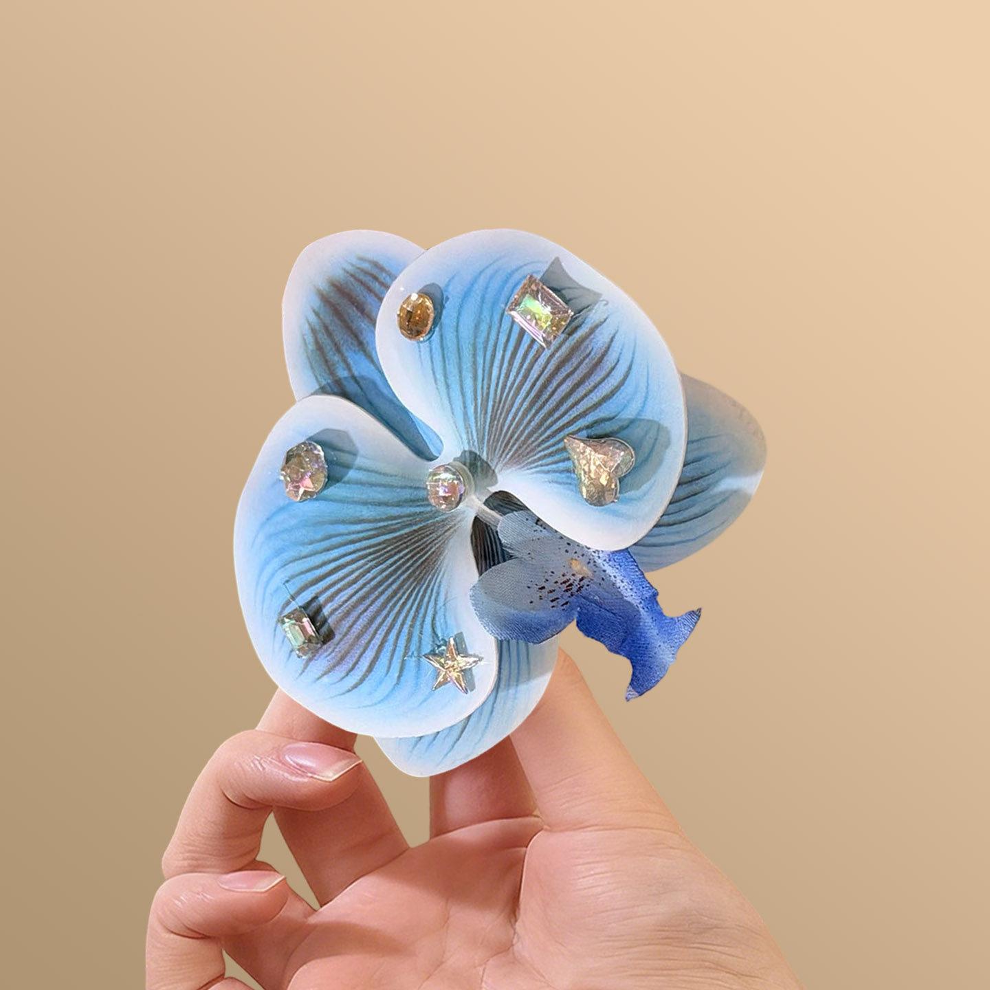 Super Immortal Vacation Wind Belt Diamond Butterfly Orchid Flower Hair Clip Spring/Summer Beach Photo Comb Sparkling