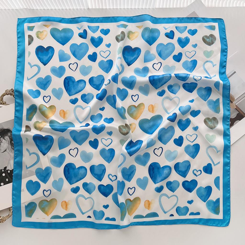 Love Printing Simulation Silk Scarf Women'S Summer 70Cm Premium Foreign Style Square Scarf Decorative Shawl