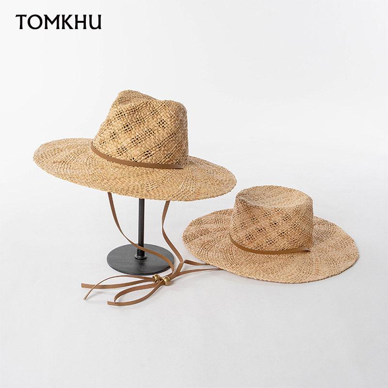 Garden Supplies My Women's New Trend Summer Handmade Natural Raffia Hat For Men Caps Wide Brim Panama Jazz Hat Beach Sun Hat Simple Classic Cap Boho 54-58Cm