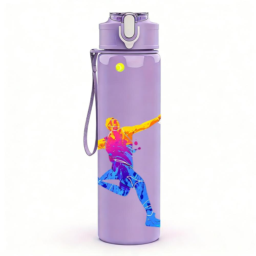1PC Tennis Player Splash Silhouette 750ml Color Plastic Water Bottle Leakproof Flip Straw Lid For Sports Office Home Use