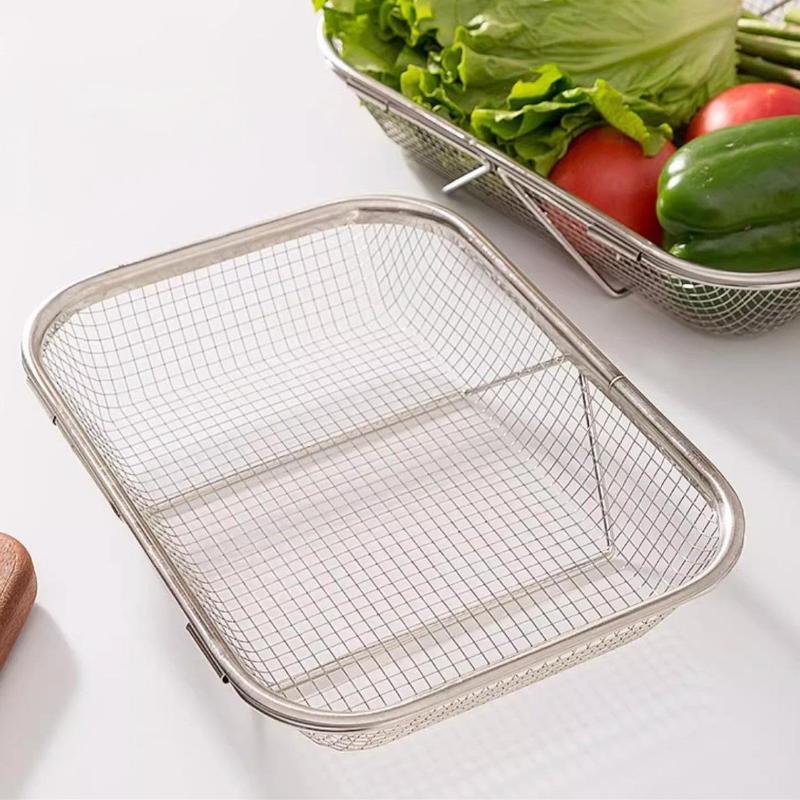 Cesta de Drenagem em Aço Inoxidável Pia de Cozinha Retrátil Bacia para Lavar Vegetais Escorredor de Louça Escorredor de Talheres