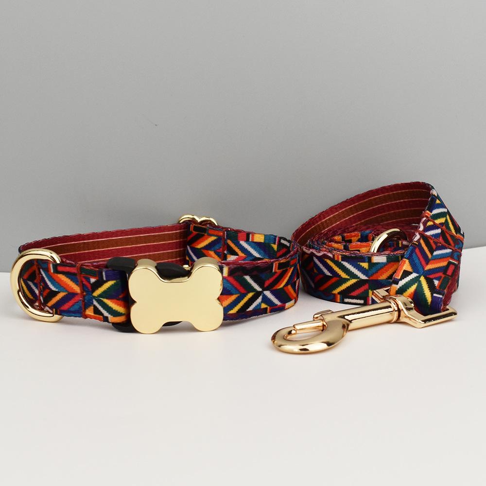 

Ethnic Print Pet Collar with Bone Buckle Cute Dog Collar for Small Medium Dogs Nylon Adjustable Dog Leash for Outdoor Walking M