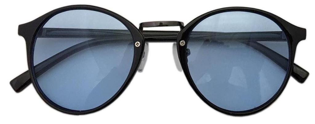 [Face Trick Glasses] (Face Trick Glasses H4112-3 Black Frame Light Blue Sunglasses UV Protection Classic Boston Sunglasses)