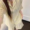 Yellow Striped Lazy Pajamas Women's Summer New Short-sleeved Shorts Casual Loungewear Girl Two-piece Set