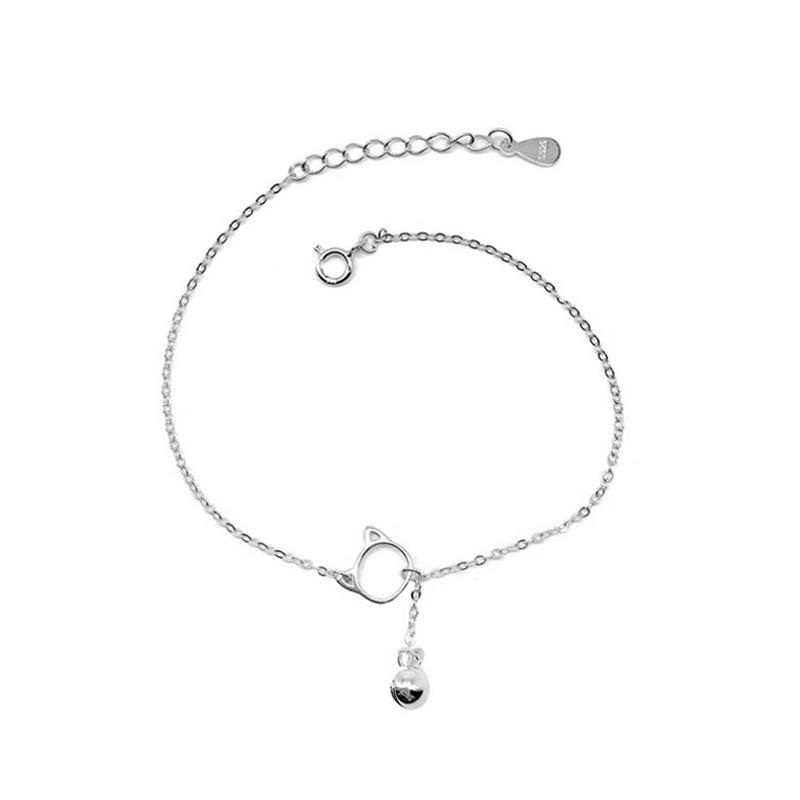 S925 Silver Bracelet for Women Korean Style Small Fresh Cute Cat Bell Bracelet Forest Animal Cat