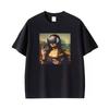 Funny Mona Lisa With Headset Funny Meme Graphic T Shirts Unisex Unisex Casual Cotton Tshirt Fashion Short Sleeve Oversized Tshirts
