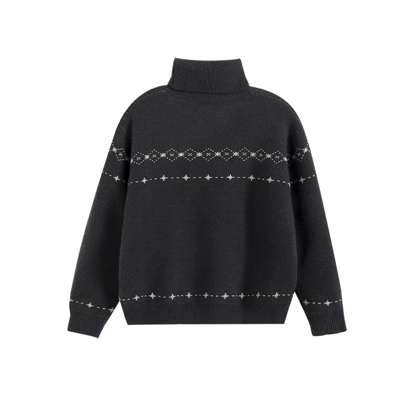 

Girls Retro Fair Isle High Neck Sweater - Autumn/Winter 2025 Collection, Versatile and Anti-Pilling Thick Knitwear. 160 cm темно-сірий