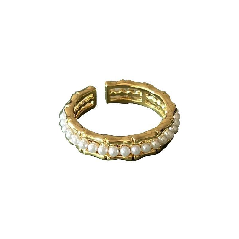 Koreanischer Stil Schlichter Zirkon Bambusring Damen Offen Verstellbar Nische Hochwertig Einzigartig Westlicher Stil Perlenring Mode