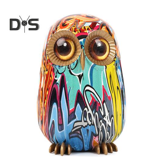 Graffiti-Eulenfigur, Harz-Eulen-Ornament, Desktop-Mehrfarbige Eulenstatue für Zuhause, TV-Ständer, Büro, Bücherregal, Schreibtisch-Dekoration