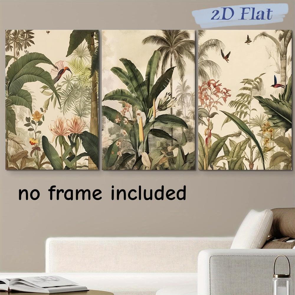 

3-piece set of retro tropical style frameless canvas decoration hanging painting hand-painted style rainforest plants flowers hu (as the picture,20x30cm-3pcs)