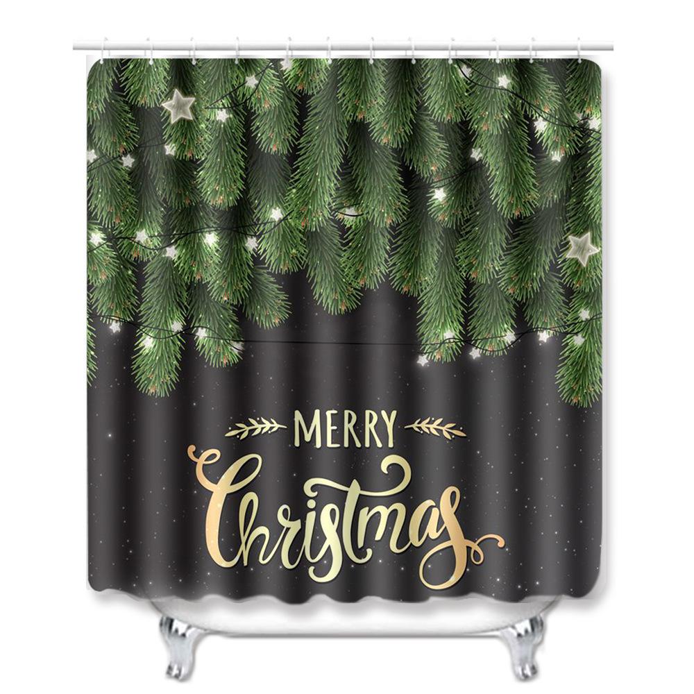 Christmas Bathroom Non-Slip Door Mat, Shower Curtain Floor Mat Combination Four-Piece Toilet Absorbent Carpet