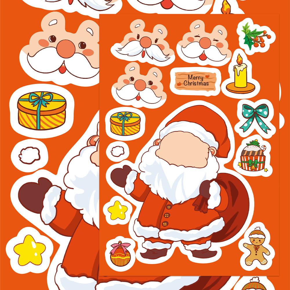 8/16sheets Merry Christmas Puzzle Stickers Cartoon Santa Claus Make a Face Jigsaw Decals Funny Assemble Education Toy Boys Girls