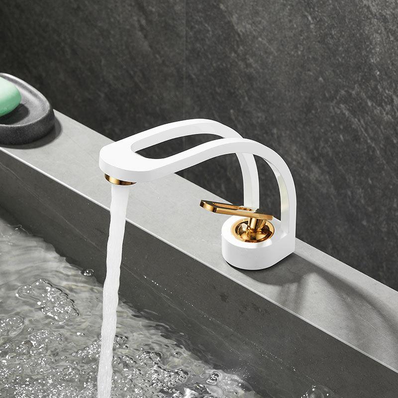 Creative All Copper Bathroom Faucet with Hollow out Design - Dual Use Hot And Cold Minimalist Washbasin for Home And Cabinet Dec