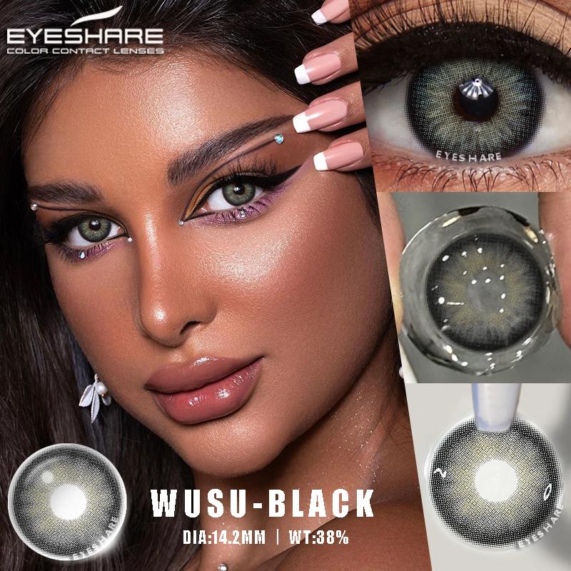 Eyeshare זוג עדשות מגע צבעוניות שחורות לשימוש שנתי עדשות קוסמטיות רכות ליופי העיניים לעיניים בצבע כהה קוסמטיקה לעיניים