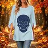 Women's Halloween Printed Casual Loose Fit Top with Round Neck and Three-Quarter Sleeves