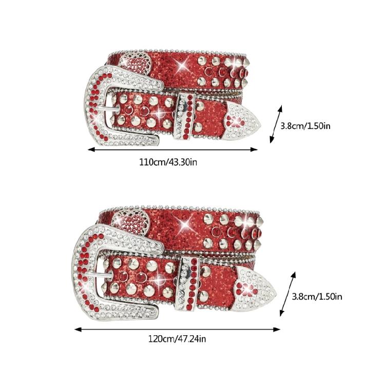 Rhinestones Heart Pin Buckle Belt for Adult Popular Sequined Belt All Matching Western Belt Glittering Belt for Street
