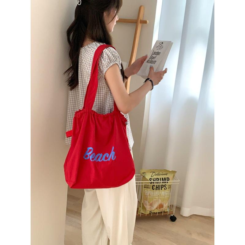 New letter printing bag women's large-capacity nylon shoulder bag casual versatile portable drawstring tote bag