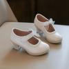 2026 Korean Style Girls' Bow Princess High Heels - Dance Performance Leather Shoes for Kids