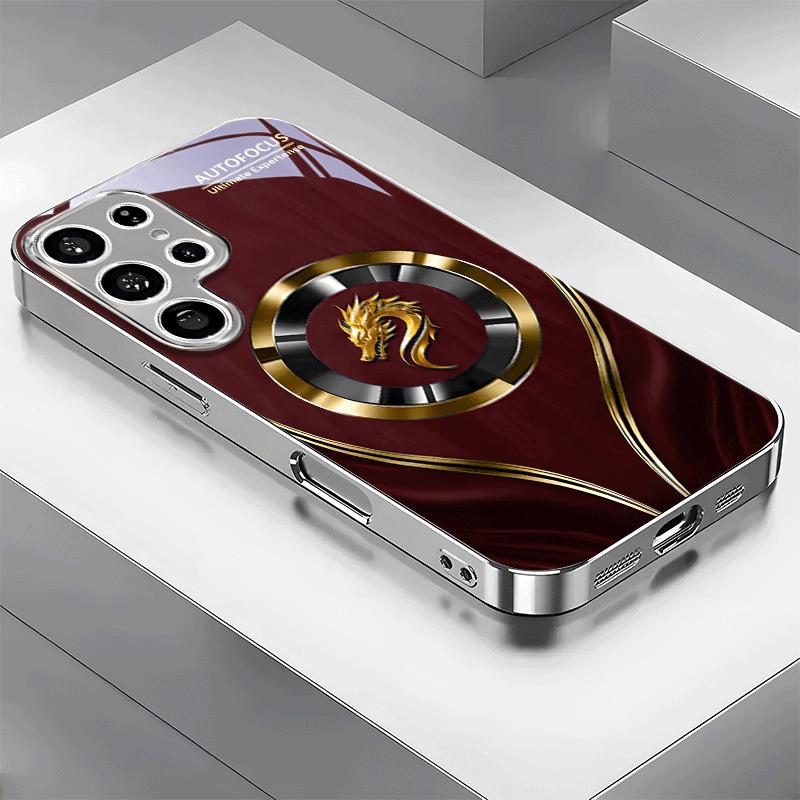 Creative high-end red lens dragon electroplated silver phone case for Samsung Galaxy S26 S25 S24 S23 S22FE Ultra Plus drop Cover