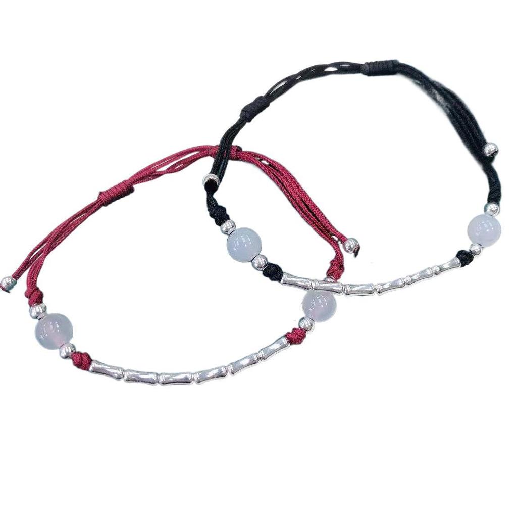Sterling Silver S925 Bamboo Agate Red Rope Bracelet "Bamboo Joy" - Success Charm for Women In Postgraduate Entrance Exam.