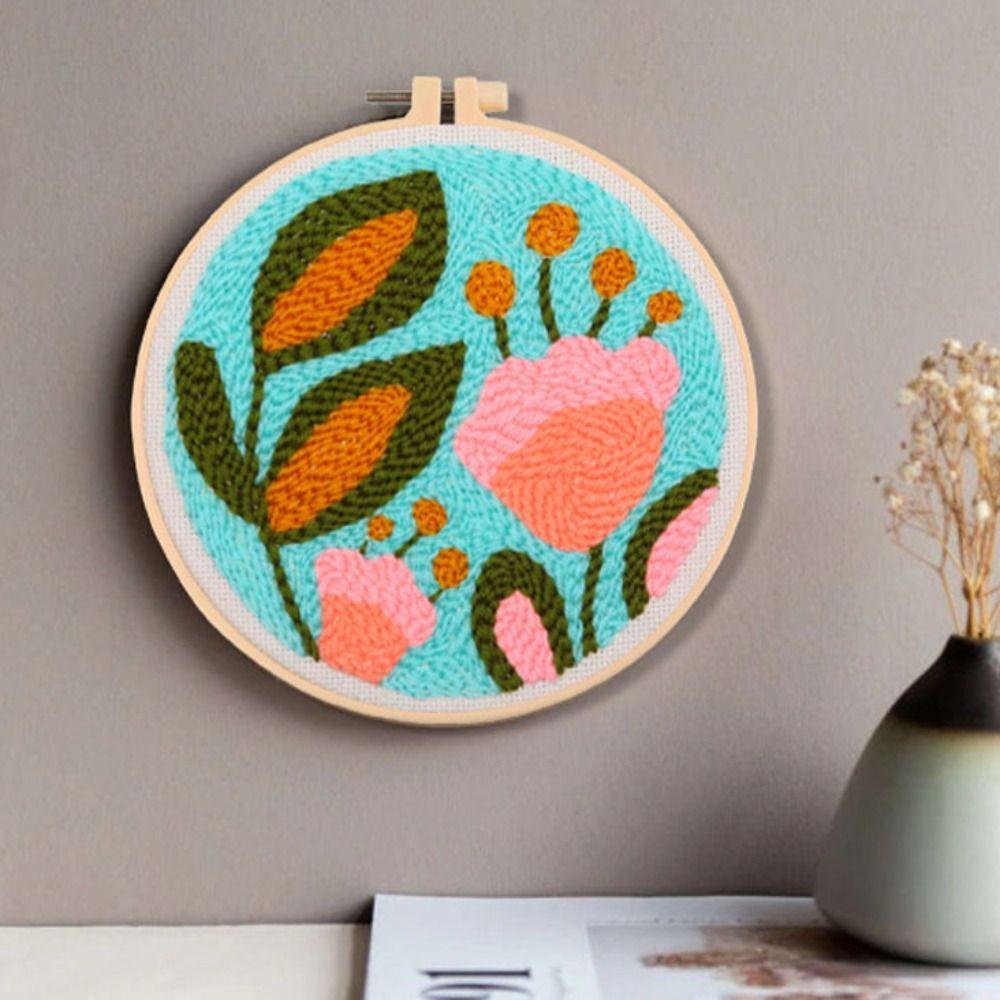 Handmade Rug Punch Flower Pattern Embroidery Kit Home Decor Punch Needle Kit  Adults