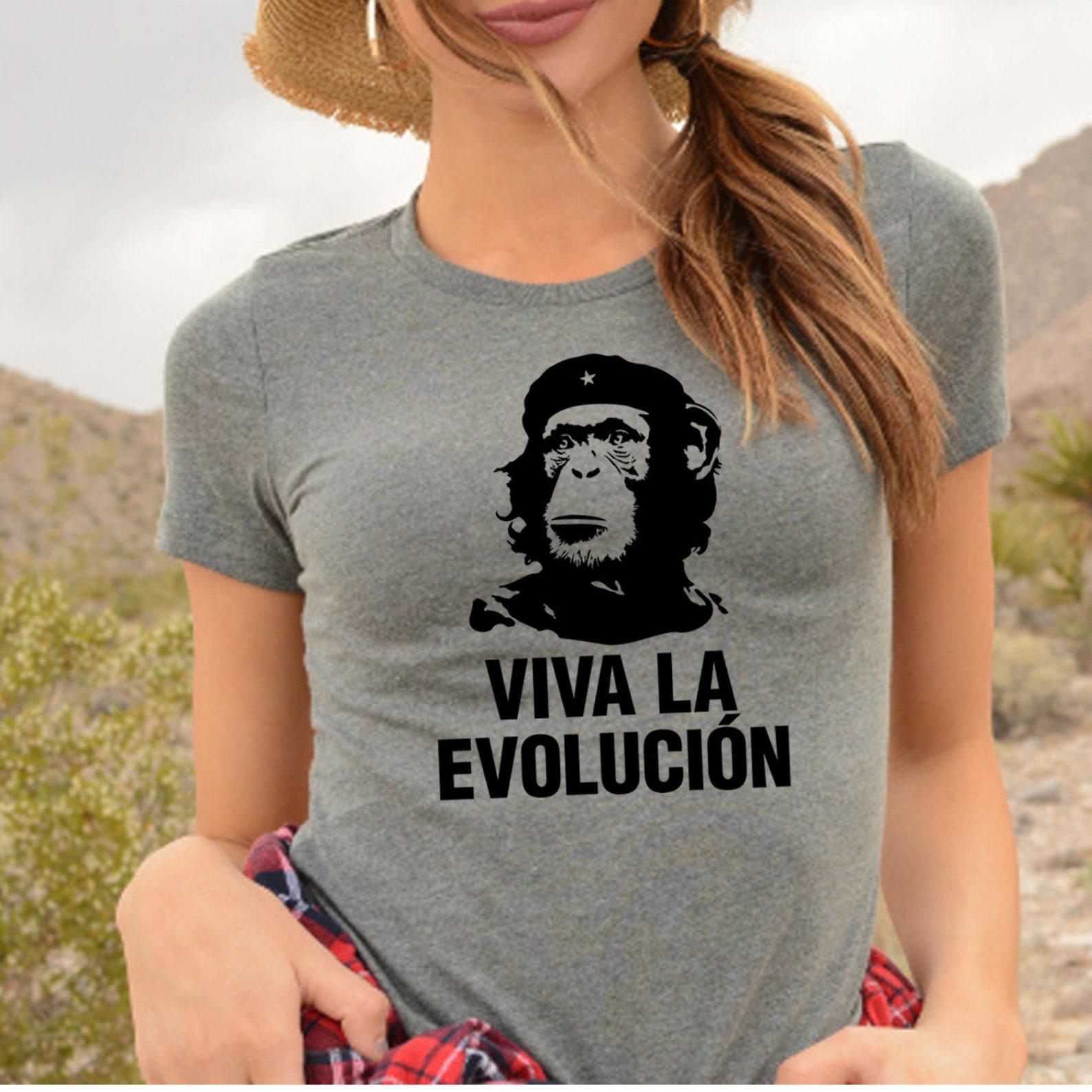Viva La Evolucion, Funny Monkey Chimpanzee T shirt, Evolution Tee, Revolution T shirt Latin America Revolutionaries Inspired T shirt L