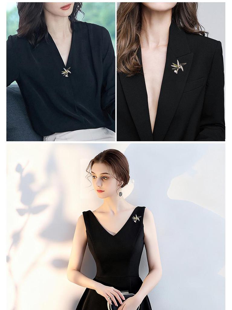 Elegant Chinese Freshwater Pearl & Bamboo Brooch with Zircon Accents - Women's Luxury Suit Accessory