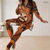 Women Plus Size Fall Pumpkin Printed Front Zip Long Sleeve Longline Top Fitted Pants Two Piece Set