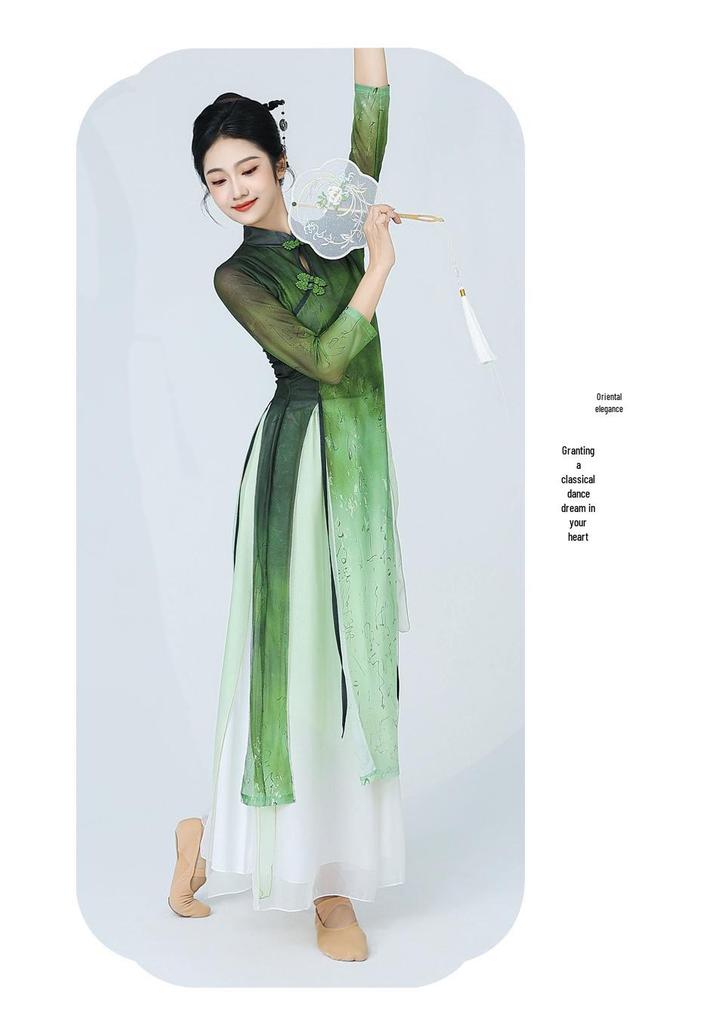 Summer Classical Dance Qipao: Chinese Style Rhythm Gauze Top for Women's Ethnic Dance Performance