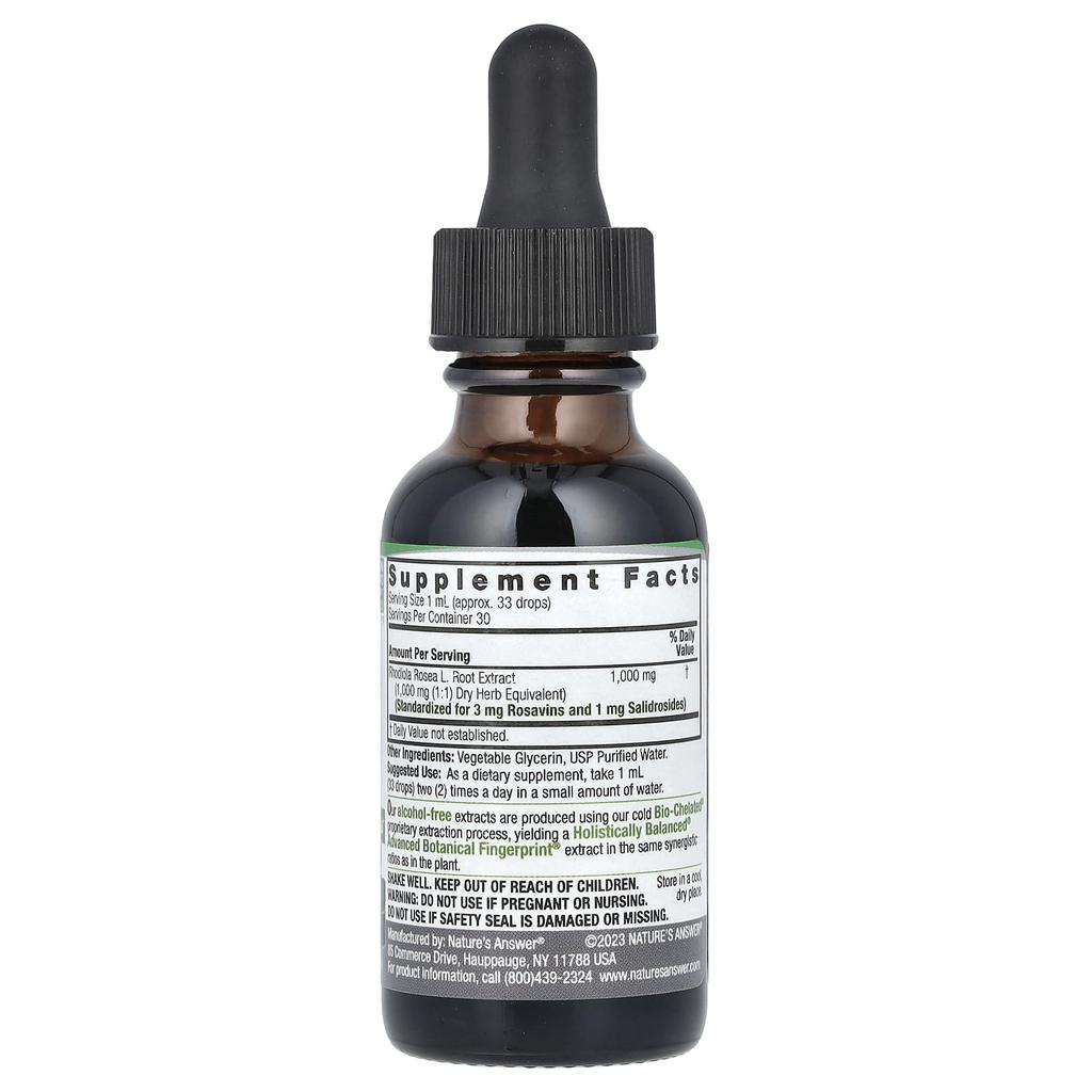 Nature's Answer Rhodiola Root, Standardized Liquid Extract, Alcohol-Free, 1 Fl Oz (30 Ml)