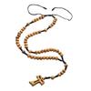 Handmade Devotional Wood Beads Rosary Necklace with Crosses Pendant for Christian Prayer Ceremony Jewelry Neckpiece