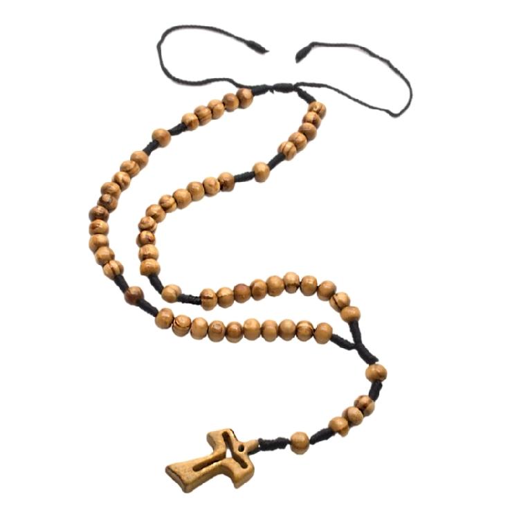 Handmade Devotional Wood Beads Rosary Necklace with Crosses Pendant for Christian Prayer Ceremony Jewelry Neckpiece