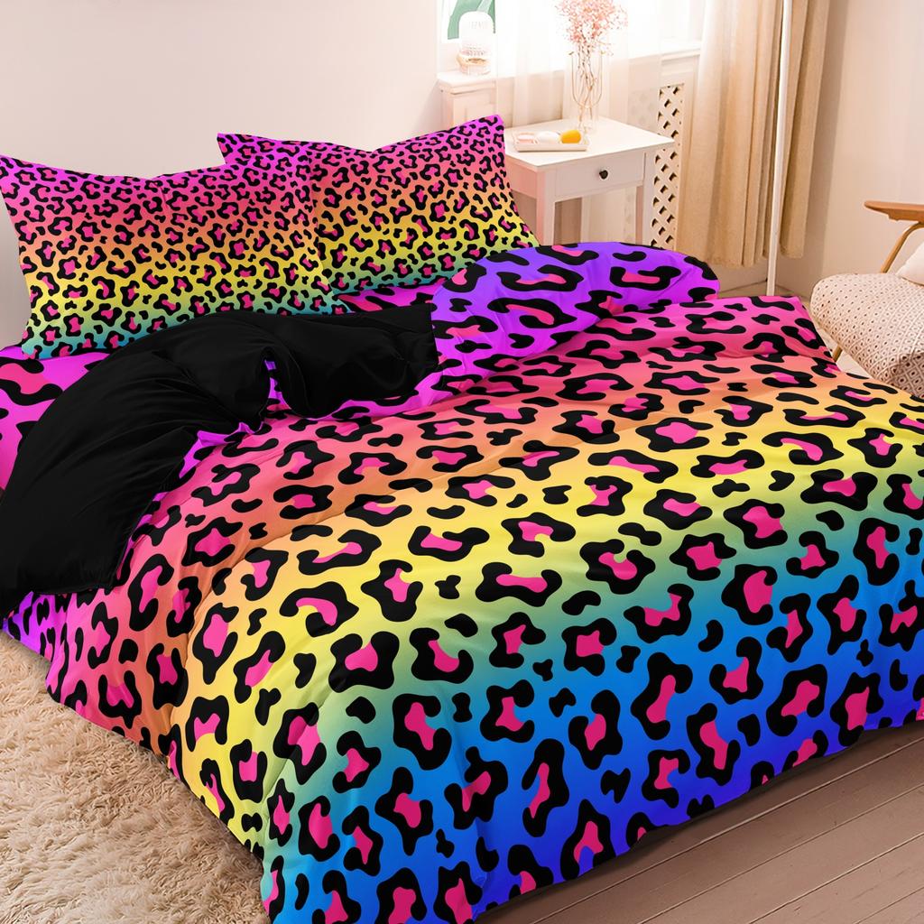 3pcs Colorful Leopard Print Theme Design Printed Duvet Cover Set Soft Digital Printed Duvet Cover Festival Couple Exchange Gift