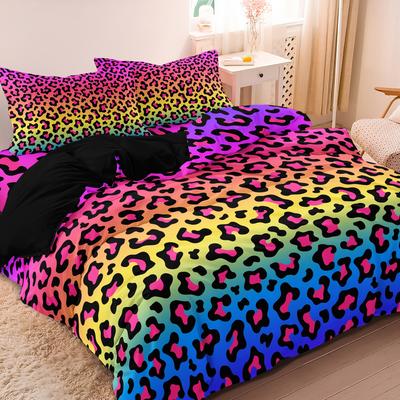 3pcs Colorful Leopard Print Theme Design Printed Duvet Cover Set Soft Digital Printed Duvet Cover Festival Couple Exchange Gift