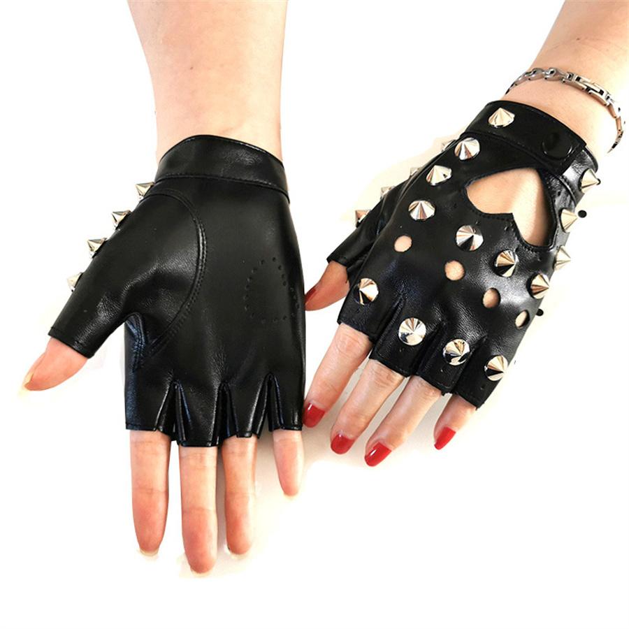 Punk Spiked Fingerless Gloves, Gothic Leather Gloves with Studs for Halloween & Cosplay