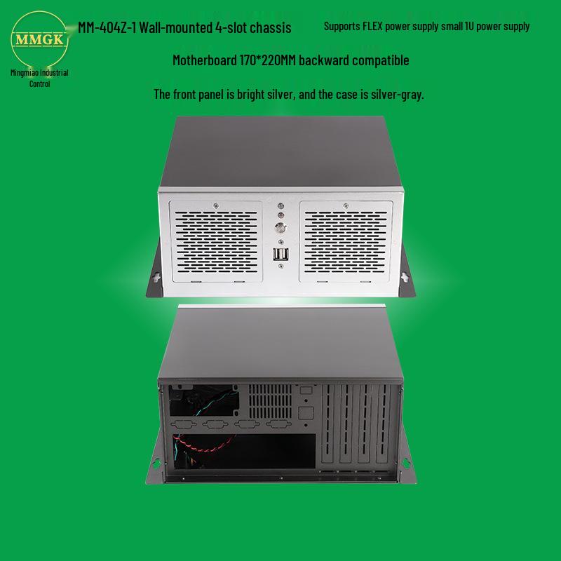Wall-Mounted 4-Slot ITX CNC Industrial Computer Chassis, Silver-Gray