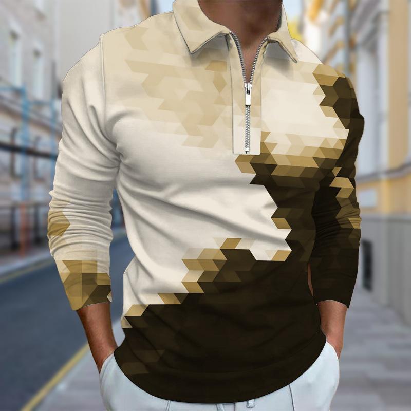 

Рубашки поло мужские с длинным рукавом и принтом в виде мозаики и шахматной доски, новая мужская рубашка поло с длинным рукавом, футболка на молнии, топ 2XL оранжевый