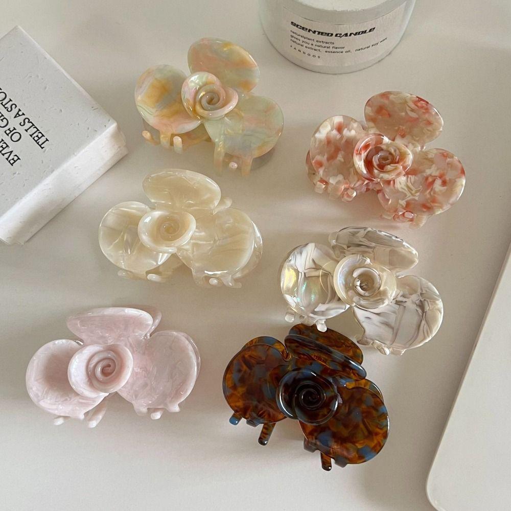 Medium Size Acetic Acid Hair Clip French Style Shark Clip Sweet Flower Hair Claw Female