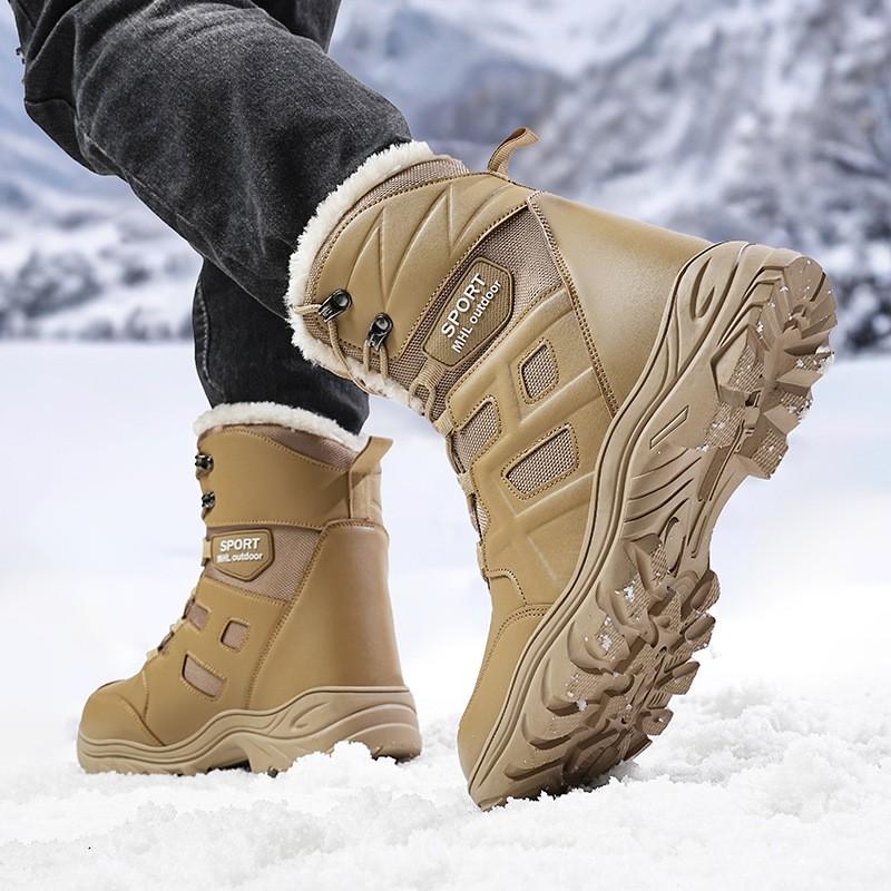 Mens Winter Snow Boots Waterproof Thick Fleece Lined Outdoor Tactical Hiking Mid-Calf Rubber Sole