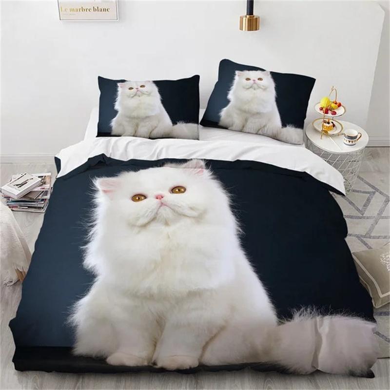 3D Katze Bettwäscheset Luxus Tier Bettbezug mit Kissenbezug Queen King Einzel Doppelgröße für Mädchen Junge Polyester Steppdecke