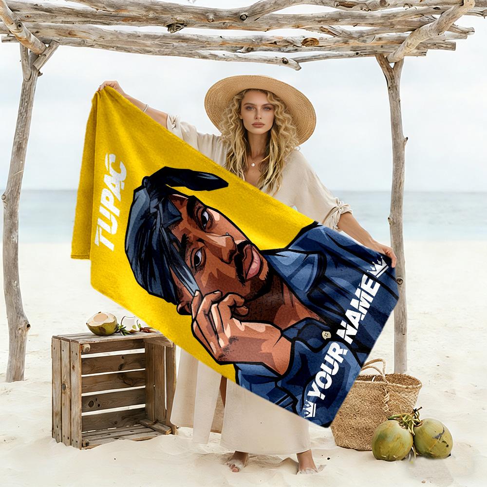 2pac Customize Text Beach Towel Quick-Dry Soft Microfiber Ideal for Travel Outdoor Swim Pool Yoga Surf Camping Hiking Gym Gift Holiday