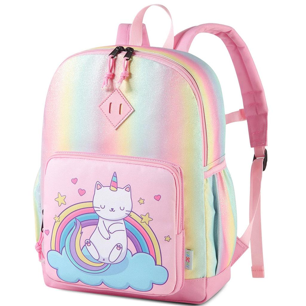 VASCHY Rainbow Backpack for Elementary Cat Design Kids' Backpack, Girls, Kindergarten, Nursery, School, School,