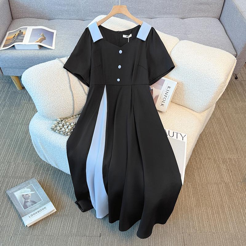 A New Summer Dress for Plus-size Women, Featuring A French Retro Style with A Square Neck and A Cinched Waist