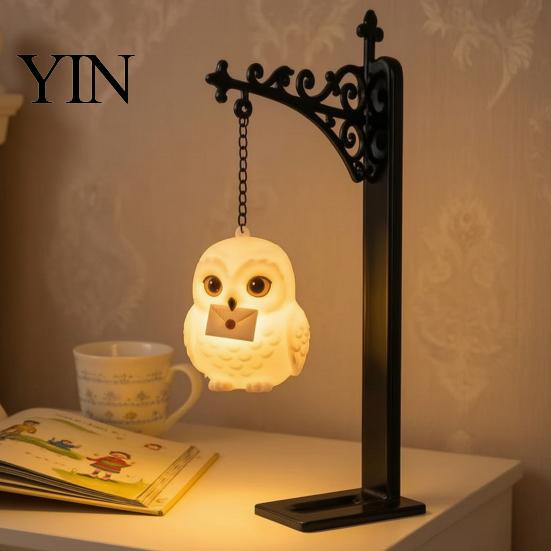 Room Decoration for Bedroom Metal Magic Owl Hanging Bookend Lamp, Resin Animal LED Night Light, Whimsical Gift Children Deer Bird Decor Light