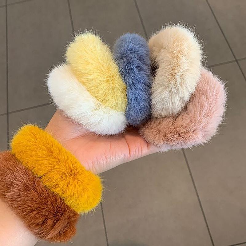 1Pc Fluffy Warm Autumn Winter Elastic Hair Band Scrunchies Large Intestine Hair Ring For Women Girls Plush Hair Rope Hairwear